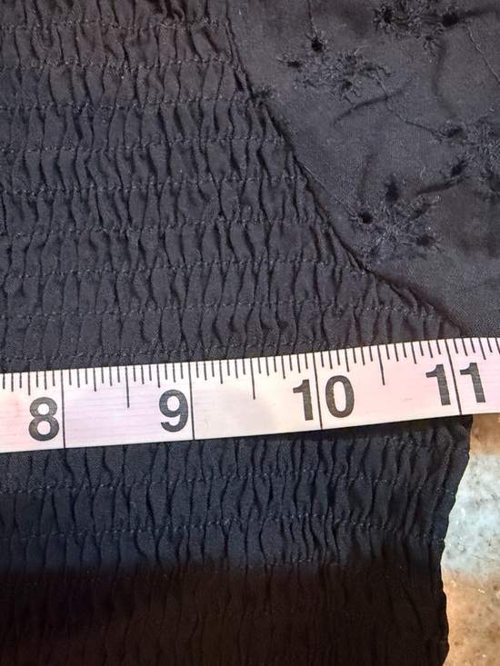 SHEIN Black Smocked Top Puff Sleeve Eyelet Blouse Womens Medium - Picture 5 of 7